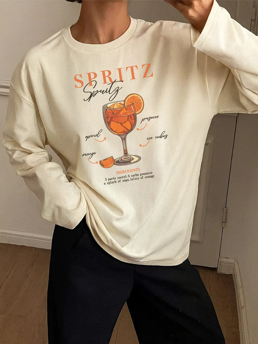 2025 Autumn and Winter Fashion Trendy Stylish Fun Chic Printed Loose Versatile Long-Sleeved Cotton T-Shirt Tops for Women