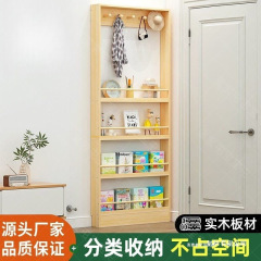 门后置物架儿童实木书架落地白色多层收纳架家用绘本架窄书柜