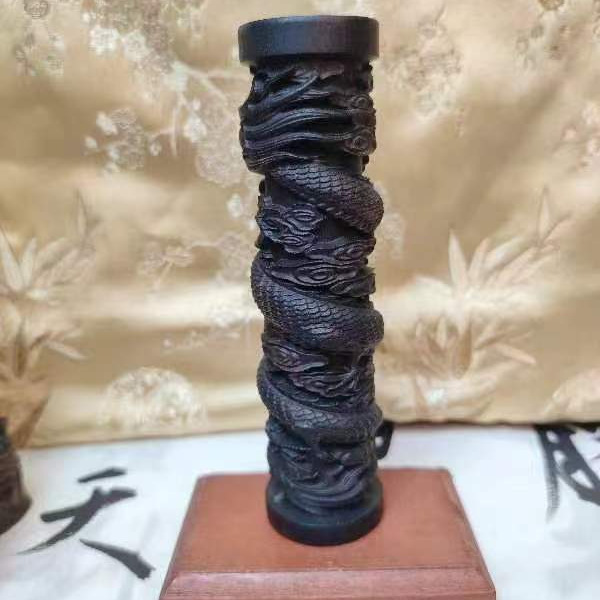 沉香木雕刻盘龙柱手把浮龙柱子创意文玩手把件车内挂件木质工艺品|undefined