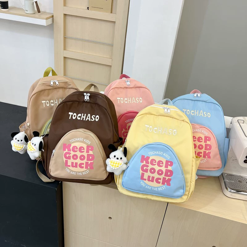 Big school bag with letters, capacious high quality backpack, simple and elegant design