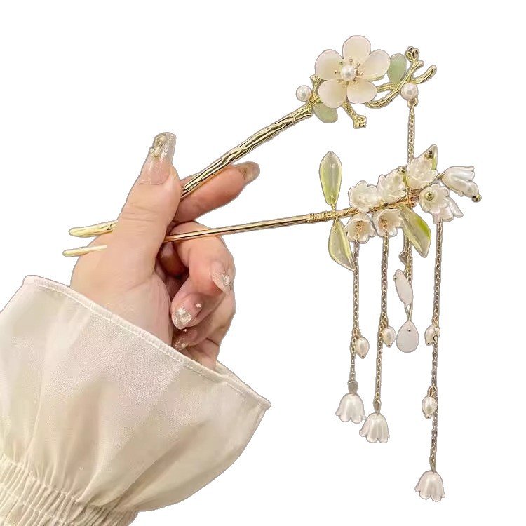 Retro simple nicho de alta estética oriental diseño de cabello de flores de frascos de estilo antiguo cabello