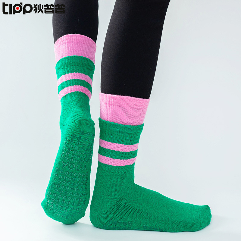 [January New]double-deck Luo mouth long and tube-shaped Terry Yoga Socks Terry pilates keep warm motion