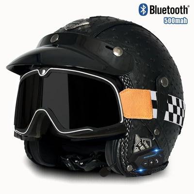 women's motorcycle leather helmet electric Motosiklet kaskı (dəbilqə) - v-black-pineapple-mig-large-frame-goggles-bluetooth-s