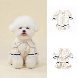 叁两宠物狗狗服装春夏娃娃领碎花裙马尔济斯比熊泰迪韩国宠物衣服