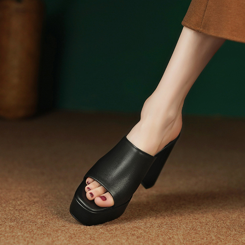 Sandal cao gót nữ hở mũi quai ngang gót vuông 11 cm — Màu đen chi tiết 10