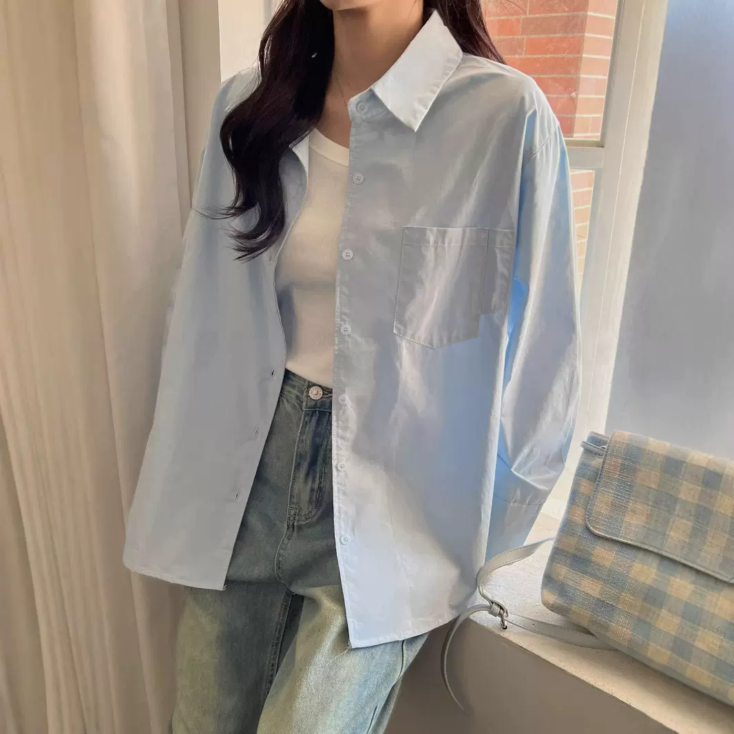蓝色衬衫外套女2025春夏季新款设计感小众衬衣宽松叠穿长袖上衣