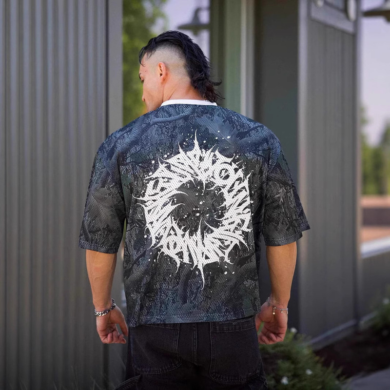 Youngla New Men's T-Shirt Jogger Muscle Sports Fitness Quick-Drying Breathable Printed Casual Trend Short Sleeve