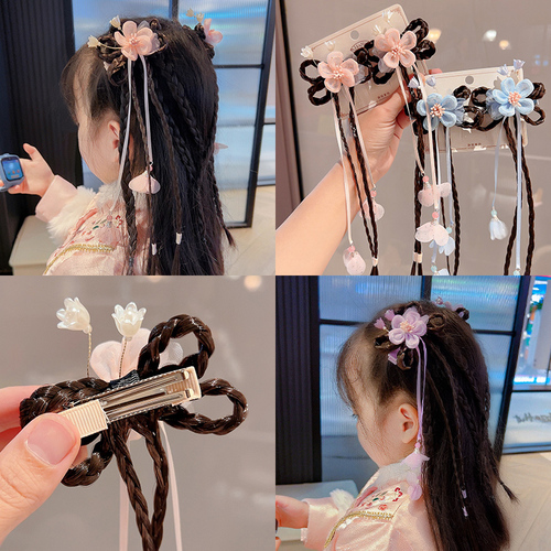 Children's flower headdress, antique bow hairpin, girl's tassel hairpin, little girl's Hanfu hair accessories, baby accessories