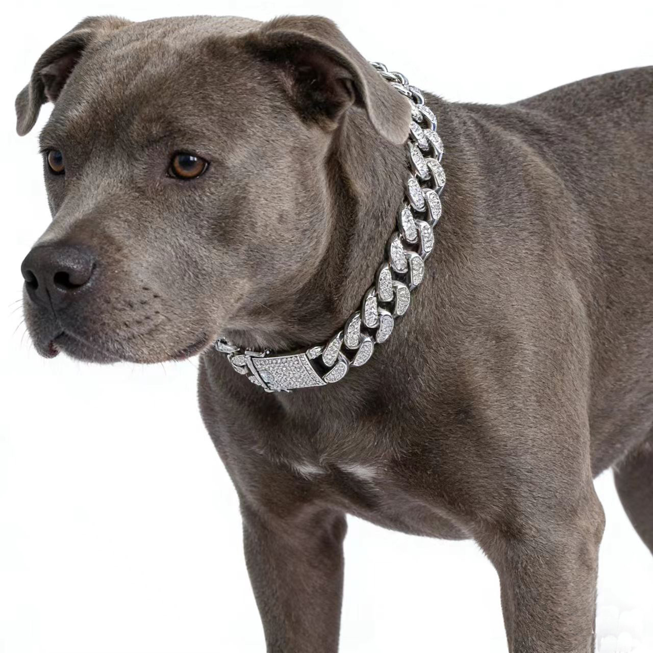 Collar de mascota caliente de 20mm collar cubano adecuado para Doberman Rottweiler cadena de mascota grande