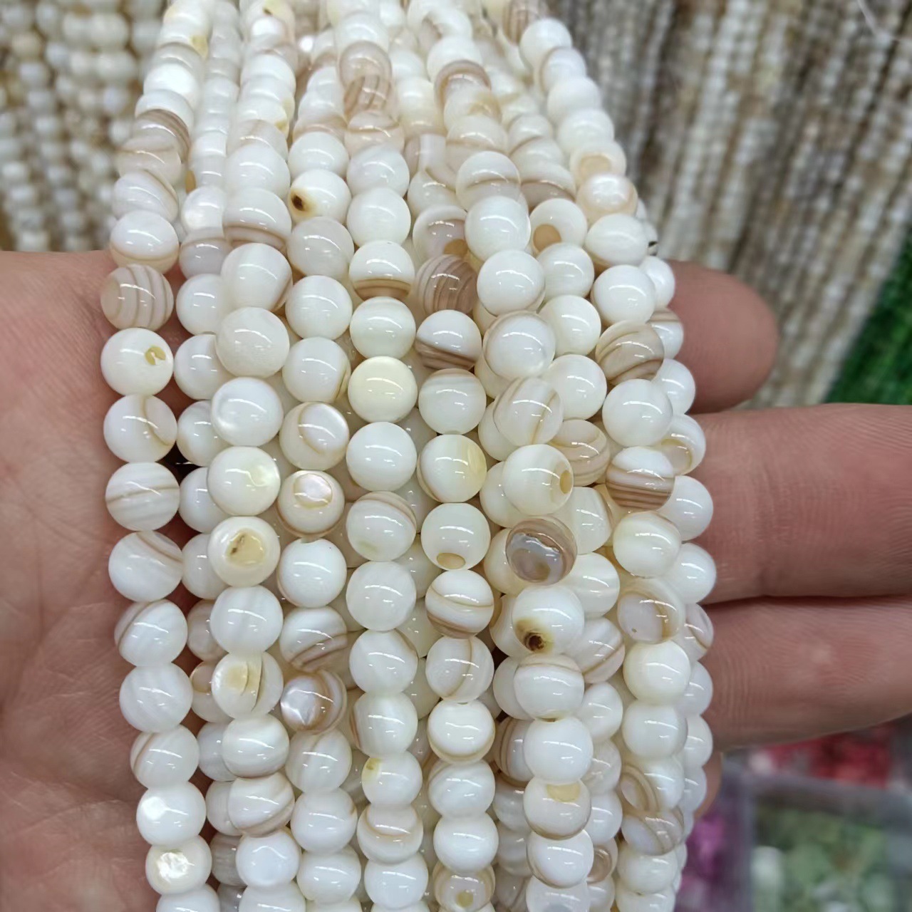 淡水貝圓珠3-6mm 輔料串珠項鍊手鍊散珠配件 diy工藝品貝殼珠珠子