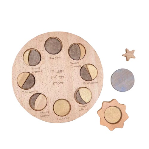 Australian phases of the moon Montessori moon phase plate Happé gumnut directional recognition blocks teaching aids