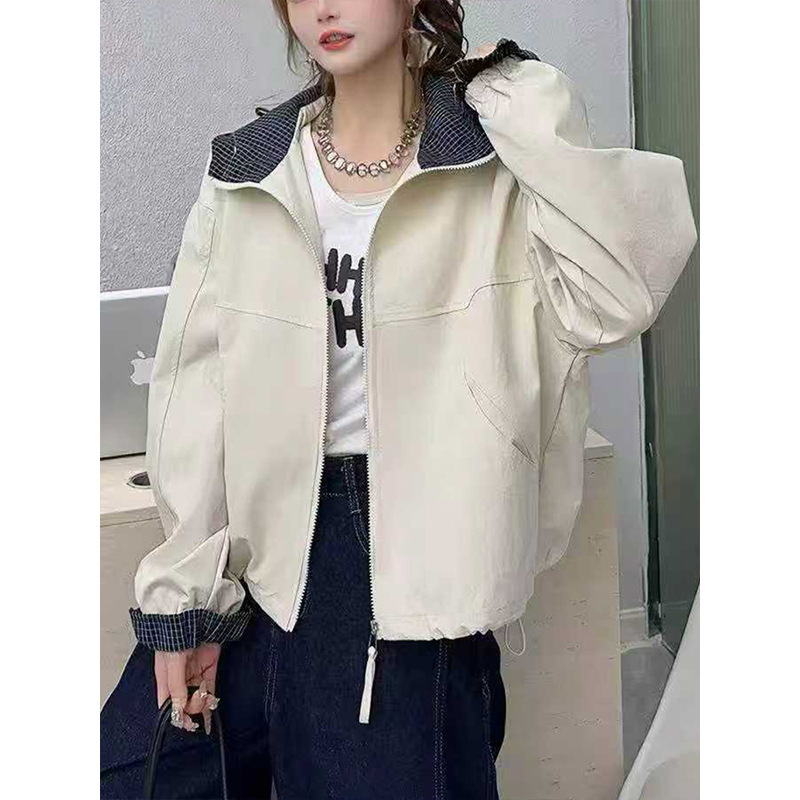 2025春季新款宽松大码连帽长袖工装风外套女 休闲百搭纯色棒球服|undefined