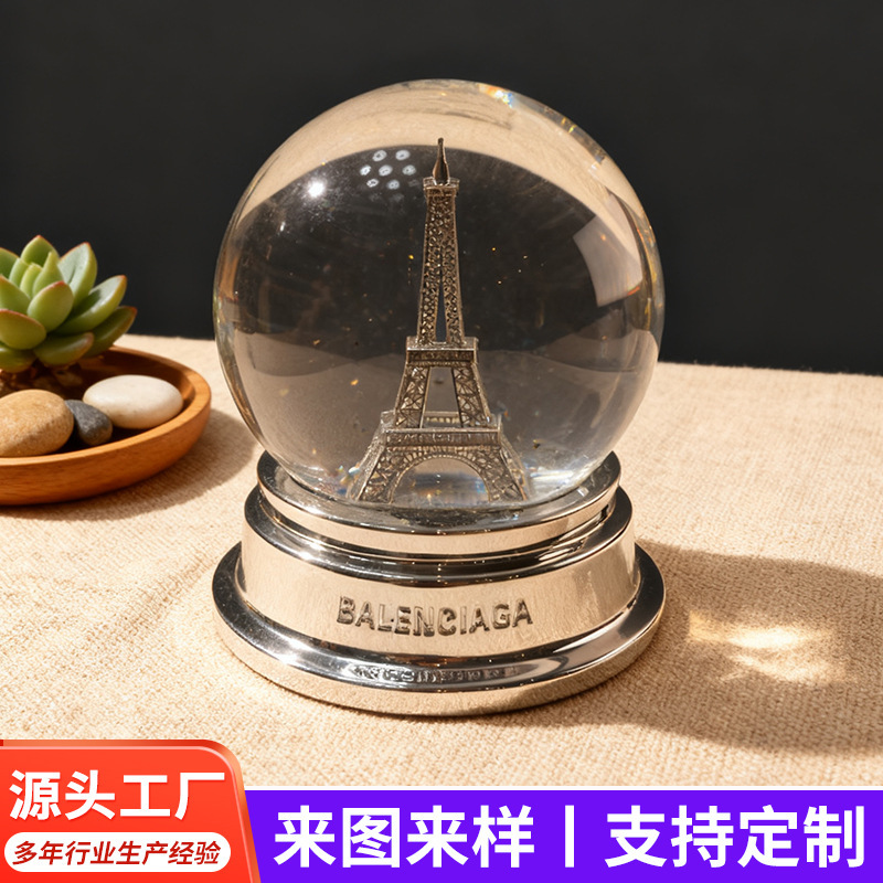 Eiffel Tower Crystal Ball Christmas Snowflake Water Ball Glass Ball Ornament Valentine's Day Christmas Gift Gift Box