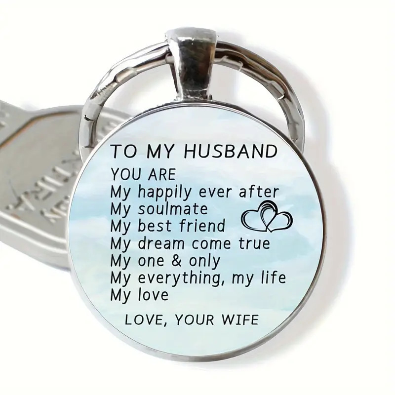 Cross-Border Fashion Minimalist Design Wife-To-Husband Message Pattern Round Glass Pendant Keychain