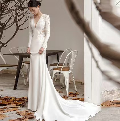 Wedding Dress New Fashion New Wedding Dress Slim Simple Elegant Slimming Forest Satin Fishtail Wedding Dress