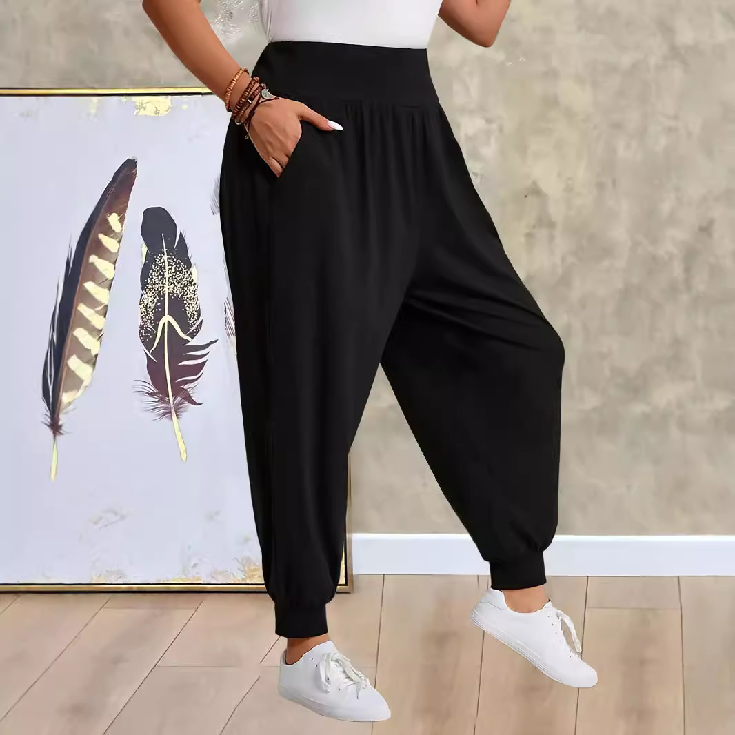 Harembyxor dam plus size med elastisk midja för skön sommar_voghion.com