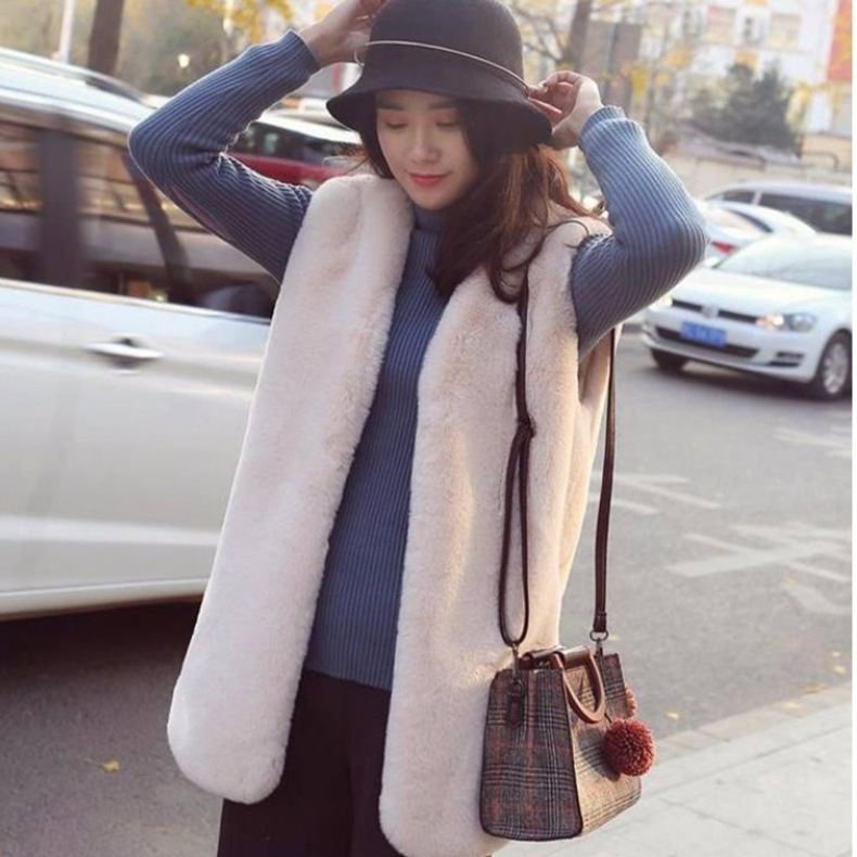 New Autumn and Winter Style Golden Mink Velvet Vest, Slimming Fur Vest, Plush Fur Vest, Faux Fur Mid-Length Vest