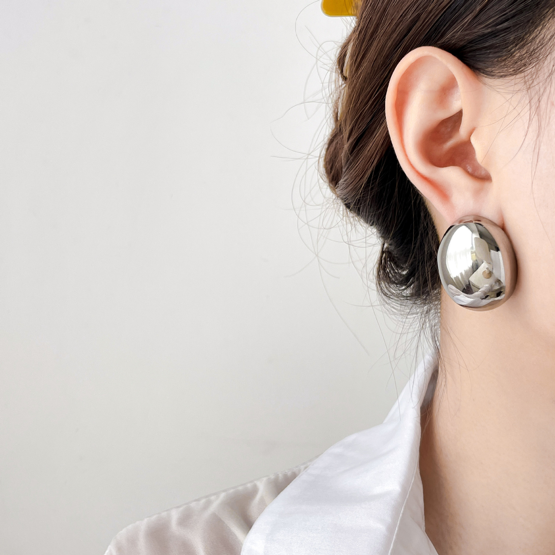 1 Pair Quantity Simple Style C Shape Oval Water Droplets Titanium Steel Plating Ear Studs 1 Pair