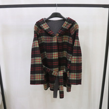 两面穿格子双面呢大衣女短款系带韩系秋冬双面羊毛呢羊毛外套