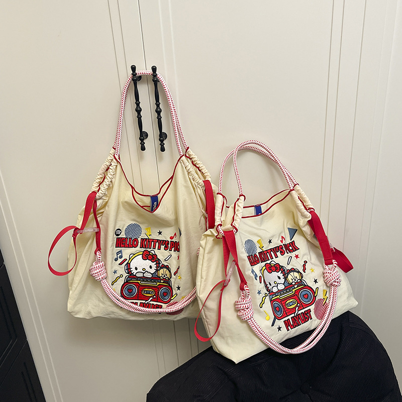 Japanese-Style Eco-Friendly Embroidered Tote Shoulder Bag New Large Capacity Versatile Shopping Bag Nylon Bag Kt Cat Crossbody Bag Japanese-Style Eco-Friendly Embroidered Tote Shoulder Bag New Large Capacity Versatile Shopping Bag Nylon Bag Kt Cat Crossbody Bag