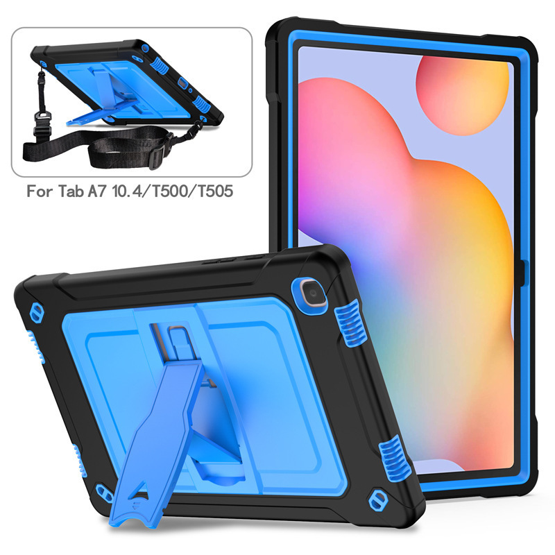 For Samsung Tab A7 10.4 T500 strap colorful silicone PC bracket flat T505 anti-fall back case