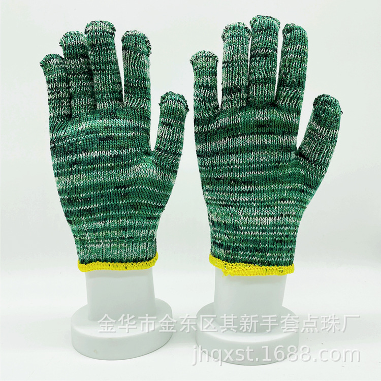 劳保手套棉纱手套绿色花纱电脑七针机500克600克高织高密手套耐磨