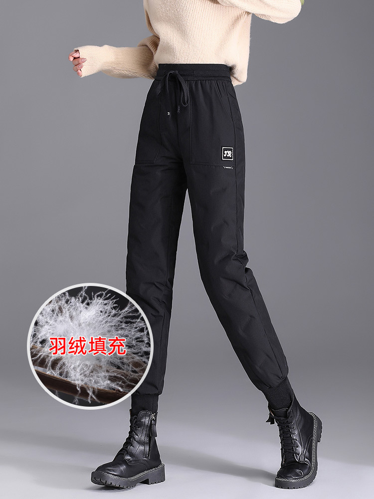 Pantalones de plumón de pato blanco para mujer, se pueden usar al aire libre, a la moda, de cintura alta, gruesos, cálidos, a prueba de frío, pantalones de algodón para mujer con puños image 5