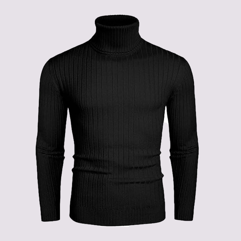 Men's Striped High Neck Sweater Slim Fit Warm Knit Pullover For Autumn Winter_voghion.com