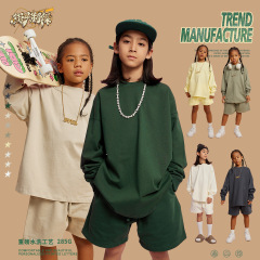 Streetwear Kids' FOG Color Series 305g Heavyweight Pure Cotton T-Shirt for Big Kids - Long Sleeve Top, European and American Loose Trend Brand