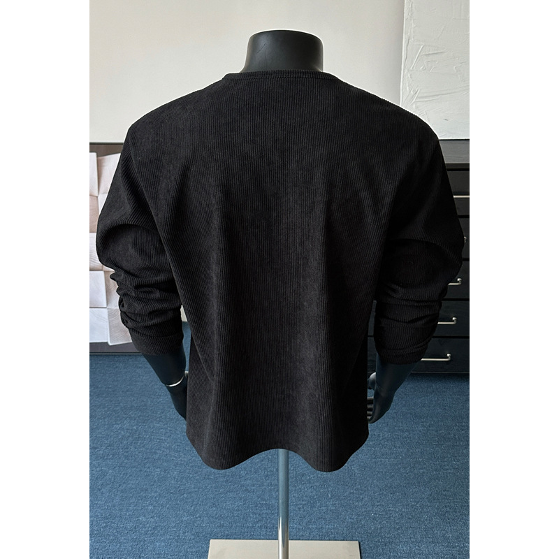 T-shirt con mezza zip in stile americano e colletto Henley per uomo e donna, in velluto a coste, ideale per primavera e autunno, modello Cleanfit a maniche lunghe._voghion.com