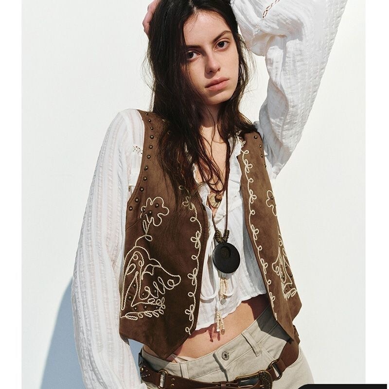 2025 Spring Yunnan Xinjiang Travel Vacation Outerwear Women's Boho Style Embroidered Vest Jacket 2025 Spring Yunnan Xinjiang Travel Vacation Outerwear Women's Boho Style Embroidered Vest Jacket