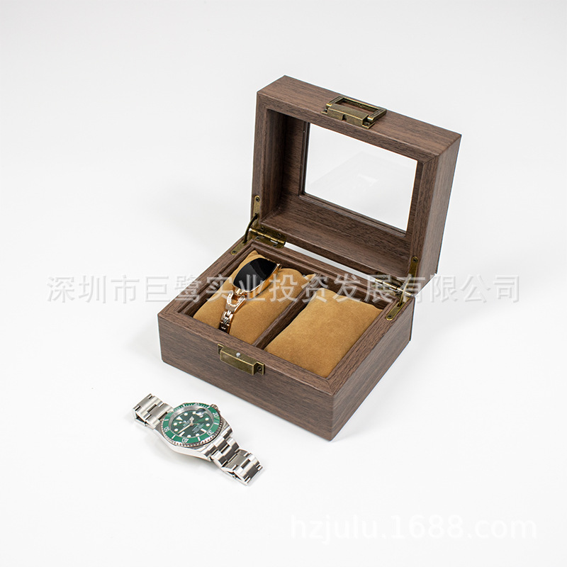 High-End Two-Position Wood Grain Watch Storage Box with Window Opening High-End Watch Storage Box
