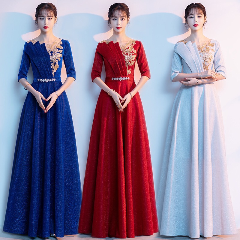 Red Song Choir Performance Costume Women's Long Skirt Choir Poetry Recitation Host Conductor Atmosphere Slim Dress
