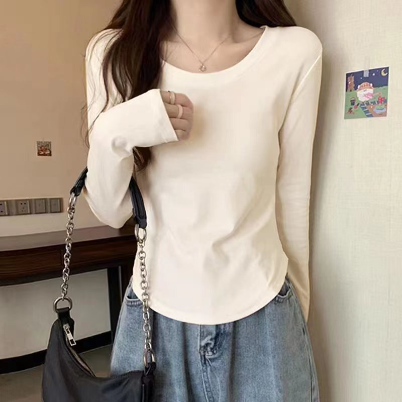[95 Cotton] Pure Cotton Shoulder Long Sleeve T-shirt Women's New Early Autumn Design Sense Niche Inner Thin Crewneck Base Shirt