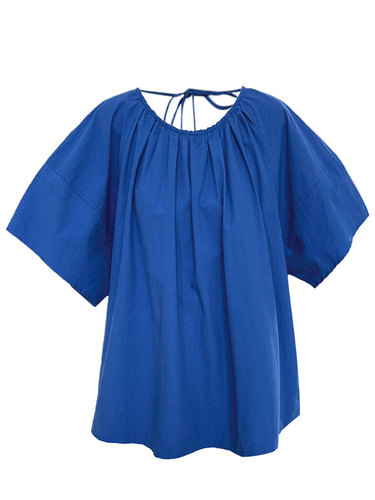 Luxi Korean back strap backless age-reducing shirt summer new wrinkled round collar short-sleeve shirt top 3578