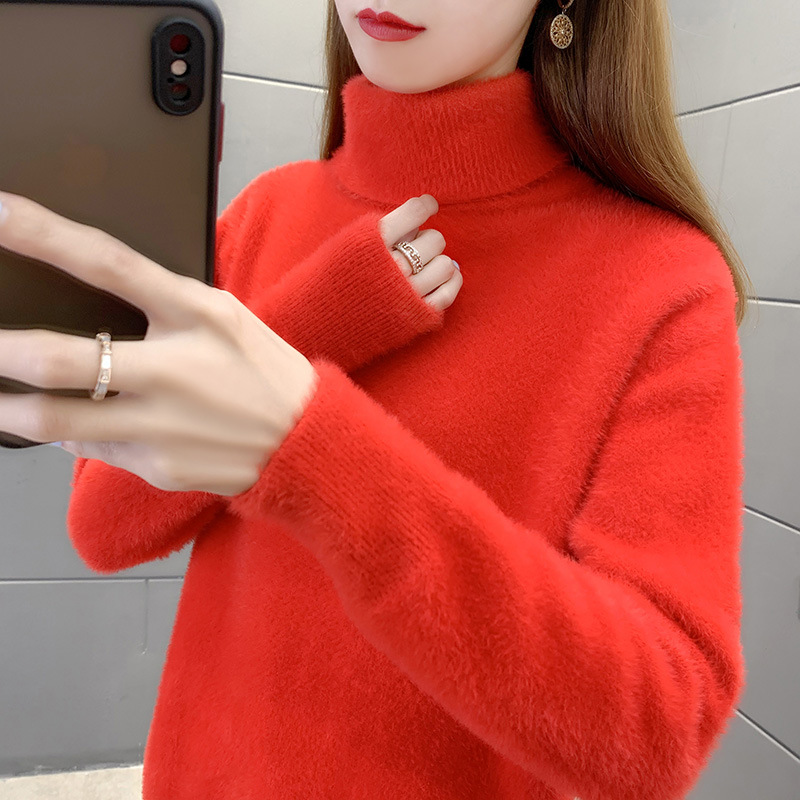 Suéter de cuello alto para mujeres 2024 otoño y invierno nuevo engrosado de la camiseta interior con camiseta de fondo con camiseta de punto suelta
