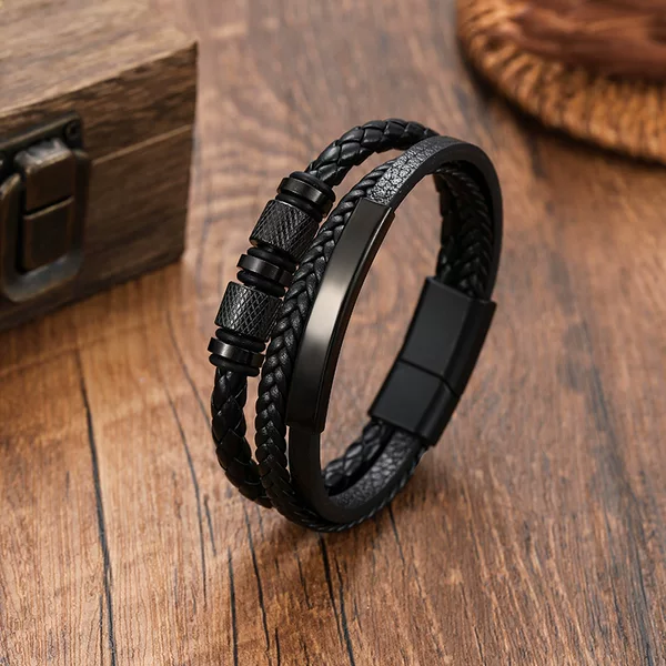 Amazon's New Braided Leather Rope Leather Bracelet Men's Bracelet Personalized Fashion Titanium Steel Accessories Bracelet Magnetic Buckle