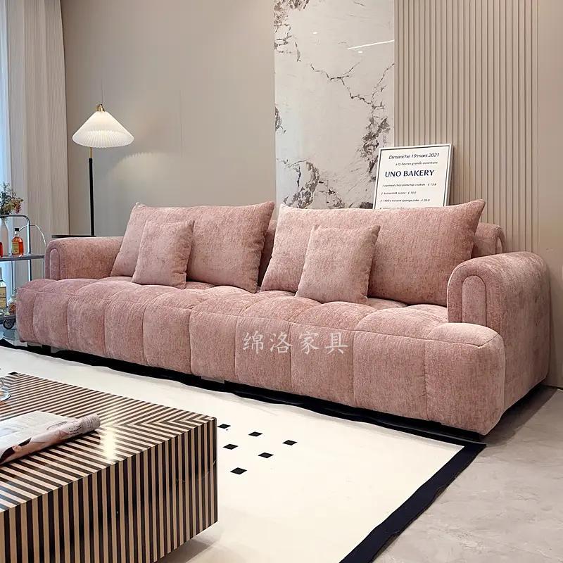 2025 New Sofa French Cream Style Fabric Sofa Accessible Luxury Model House House Living Room Straight Puff Gω