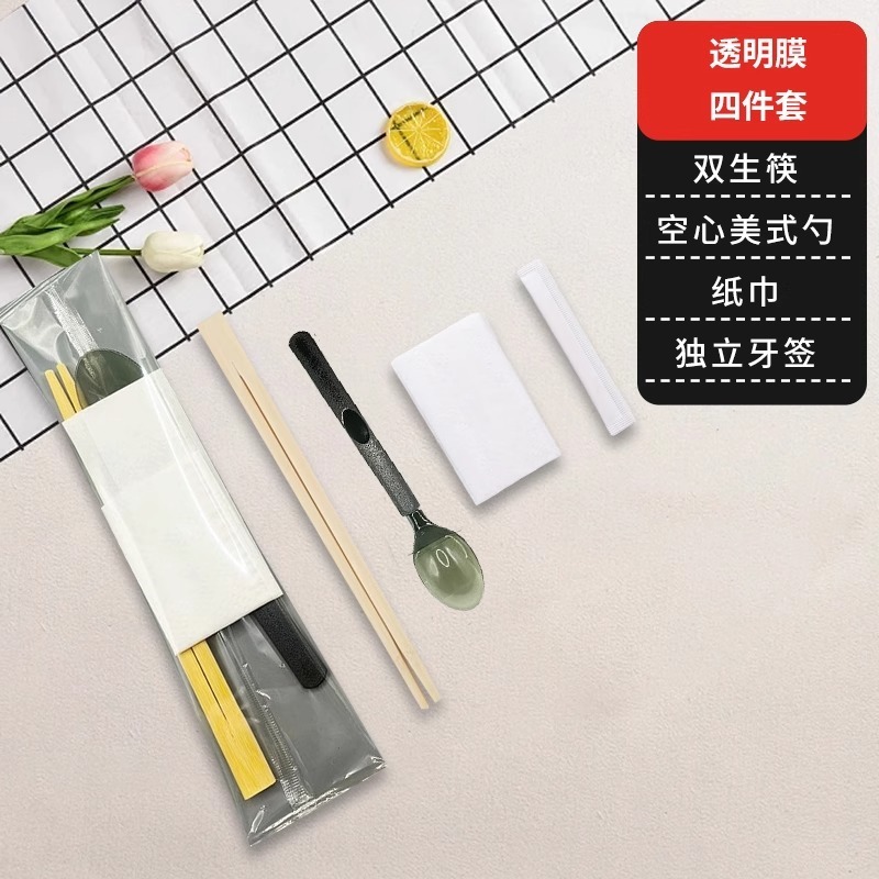割り箸4点セット、テイクアウト用食器3点セット、ホテル業務用フォーインワン竹箸とスプーンセット|undefined