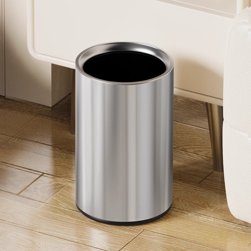 Stainless Steel Trash Can for Home Use, Large Size, Double-Layer, Simple Design, Suitable for Office, Kitchen, Living Room, Bathroom, Light Luxury, Commercial Use