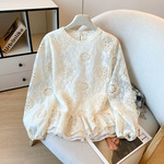 刺绣镂空圆领长袖衬衫女春季2026新款国风宽松荷叶边蕾丝衫