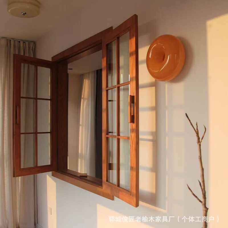 New Chinese style solid wood doors and windows simple Chinese style lattice frame sliding window simple left and right casement window