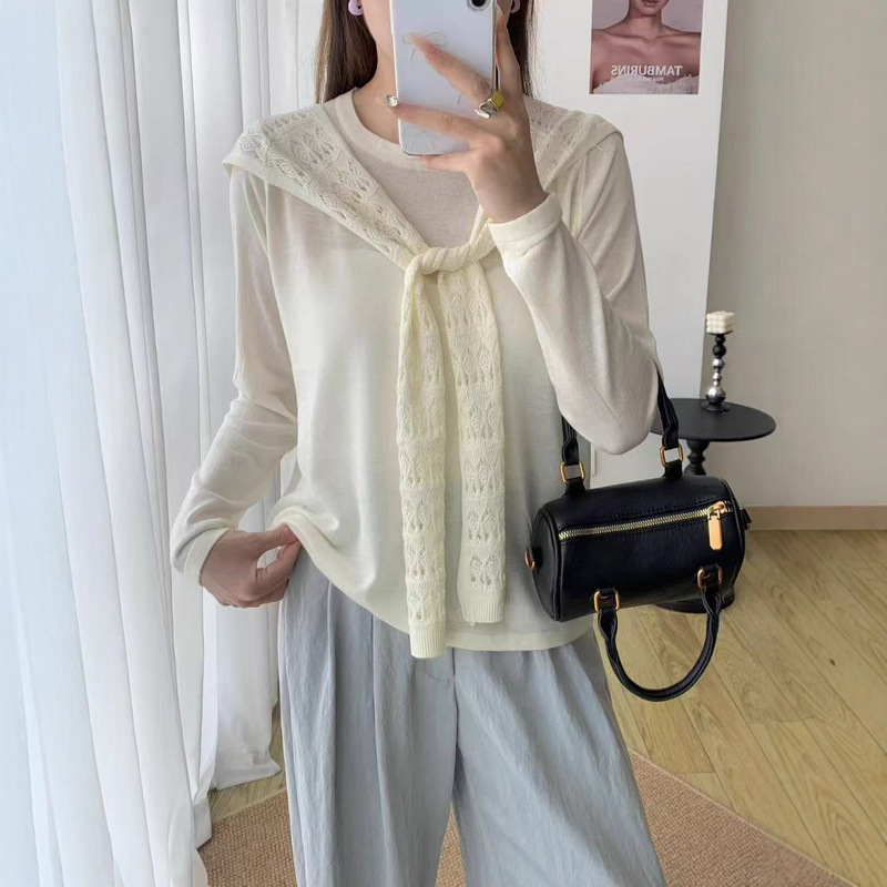 Stylish Two-Piece Wool Set for Women: Cable-Knit Shawl + Round-Neck Knit Base Shirt, Autumn and Winter Shawl Two-Piece Set Stylish Two-Piece Wool Set for Women: Cable-Knit Shawl + Round-Neck Knit Base Shirt, Autumn and Winter Shawl Two-Piece Set
