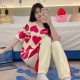 2025 Pajamas for Women Summer New Style with Chest Pads Short-Sleeved Pants Thin Two-Piece Casual Korean Style Loose Suit