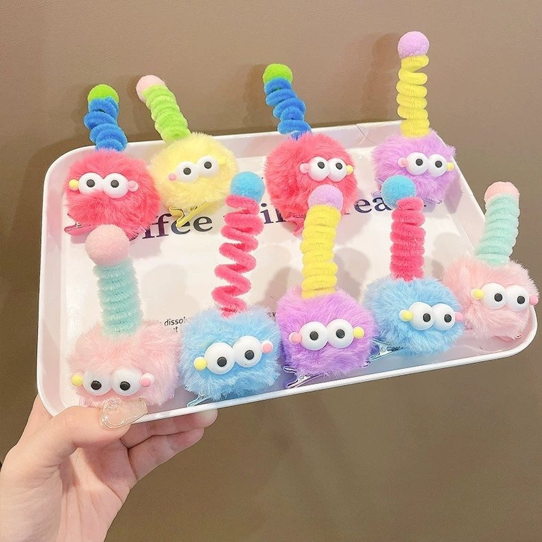 新款網紅毛絨彩色可愛小怪獸發卡毛毛髮夾扭扭棒搞怪鴨嘴夾搞怪頭