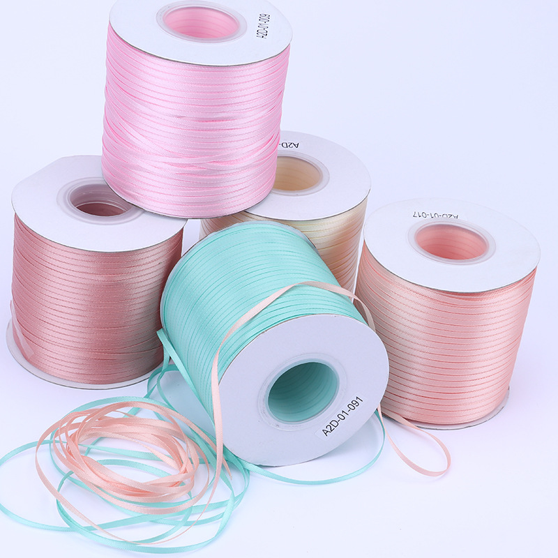 3mm de doble cara cinta de poliéster arco DIY cinta globo cuerda etiqueta grano embalaje fino cinta ropa satén