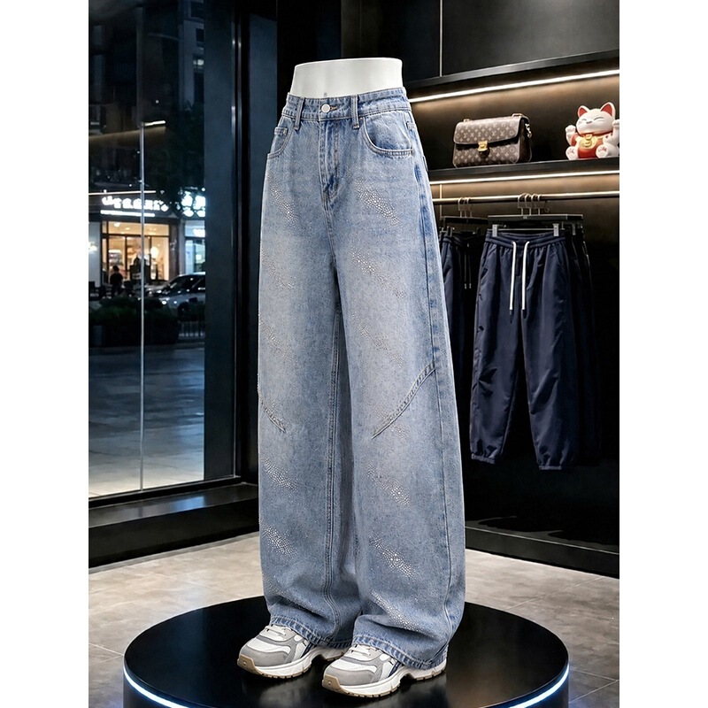 2026 Summer-Autumn Transition American Style Rhinestone Jeans M-5XL GK26431-TeP43