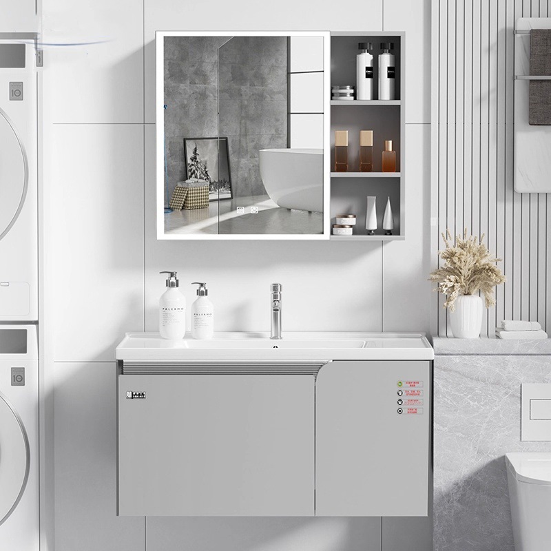 lavabo de acero inoxidable grueso lavabo doméstico simple espacio gabinete de baño de aluminio combinación