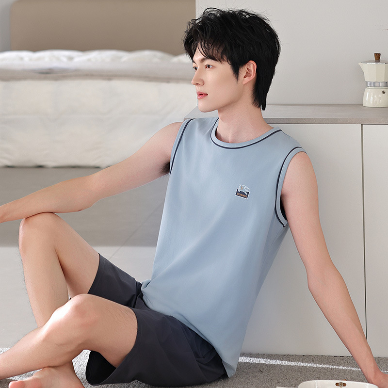 Pijama de hombre de verano modelo chaleco sin mangas delgado ropa casera casera papá suelta tamaño grande se puede usar fuera