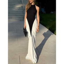 Q 37504 Halter backless color block hip dress �Ҳ�¶������ȹ